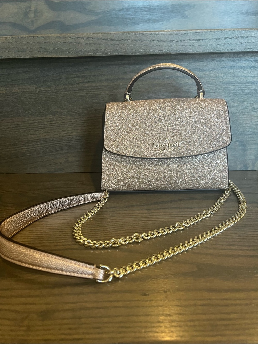 Kate Spade Rose Gold Darcy Glitter Micro Satchel